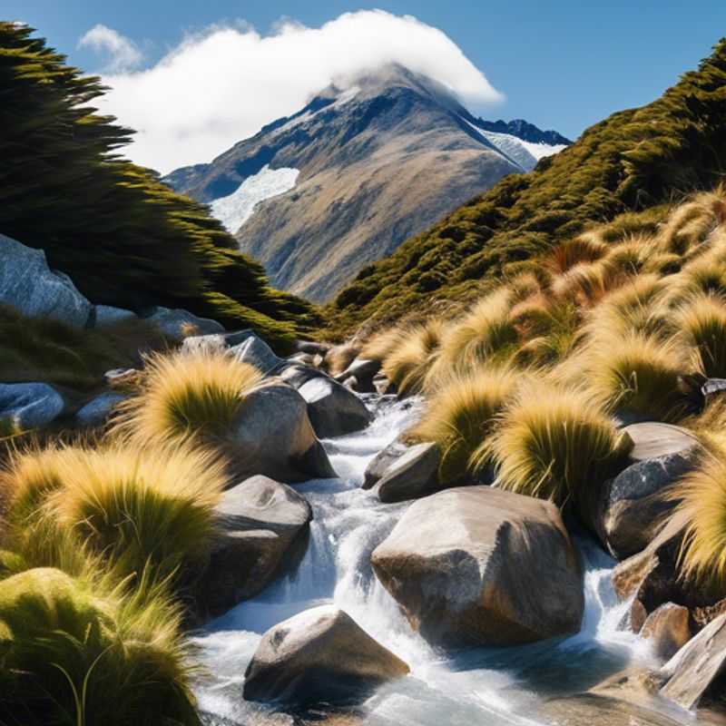 A caravan trailer nestled amidst the breathtaking panorama of Cascade Saddle, New Zealand, under a crisp winter sky. The Cultural Explorer enjoys the serene beauty of this iconic landscape.