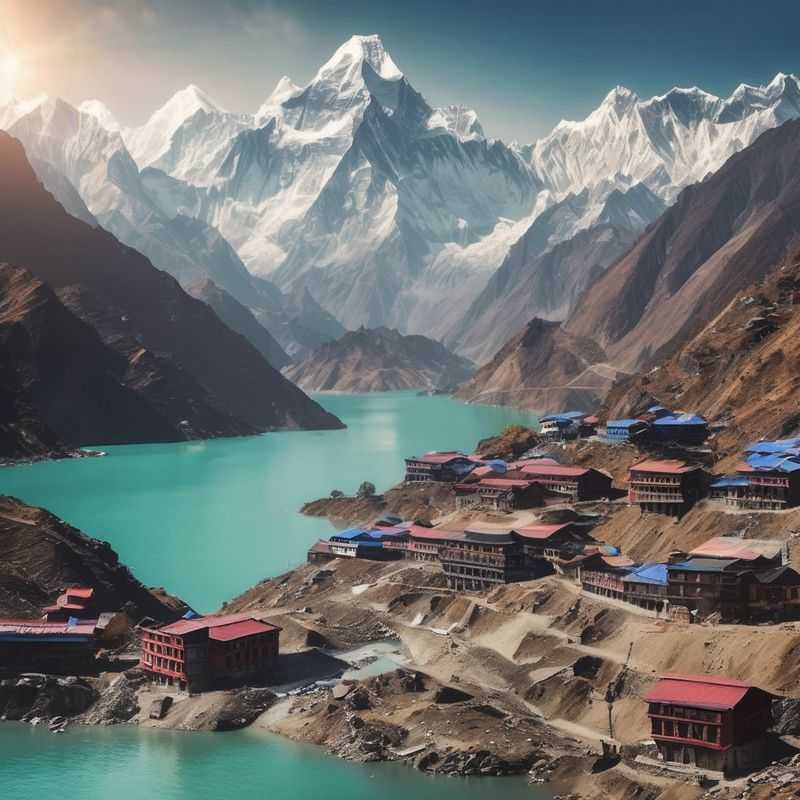 A breathtaking panorama of the turquoise Gokyo Lakes nestled amidst the towering, snow-capped Himalayas of Nepal, beckoning trekkers to explore this pristine wilderness.