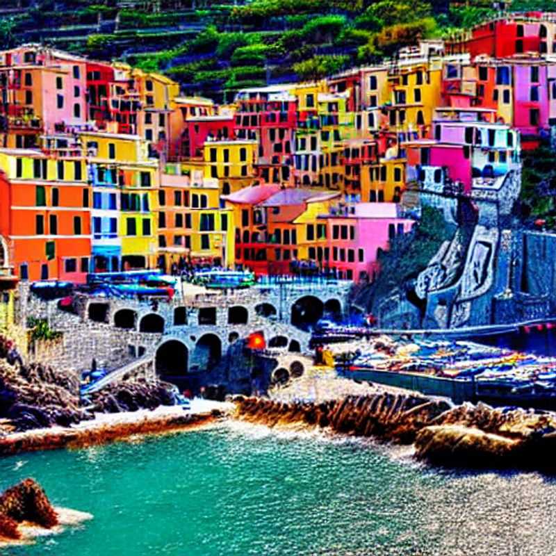 Cinque Terre en été: Des villages colorés accrochés aux falaises, prêts à être explorés sous le soleil italien. (Cinque Terre in summer: Colorful villages clinging to cliffs, ready to be explored under the Italian sun.)