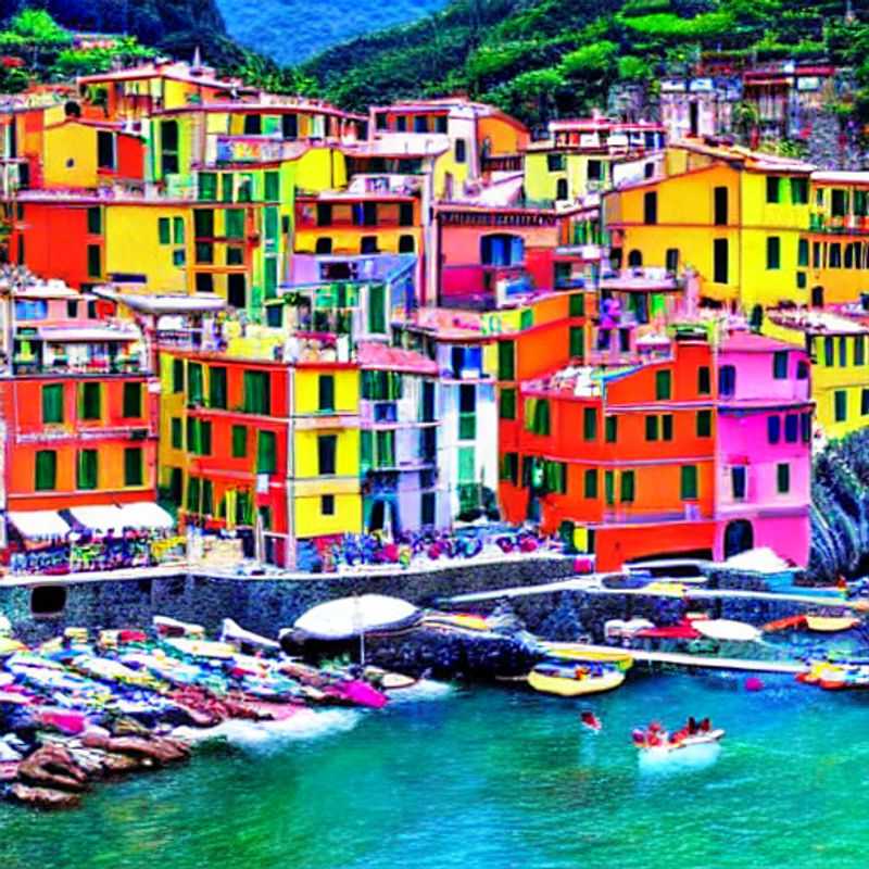 Cinque Terre en été : Des maisons colorées se déversent vers la mer azur, un paradis italien vibrant de soleil et d'aventures estivales.