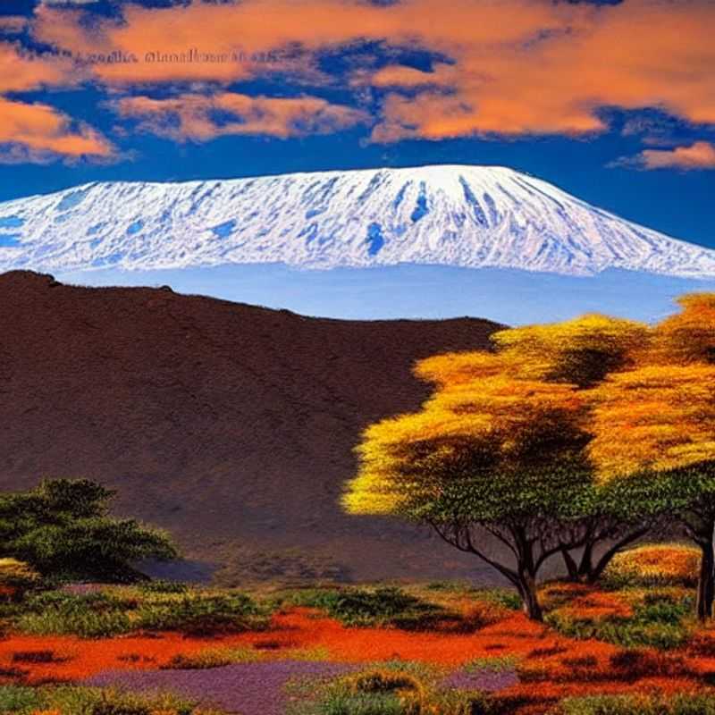 Vista majestosa do Monte Kilimanjaro, na Tanzânia, sob o sol do verão, um paraíso para aventureiros em busca de uma experiência inesquecível.