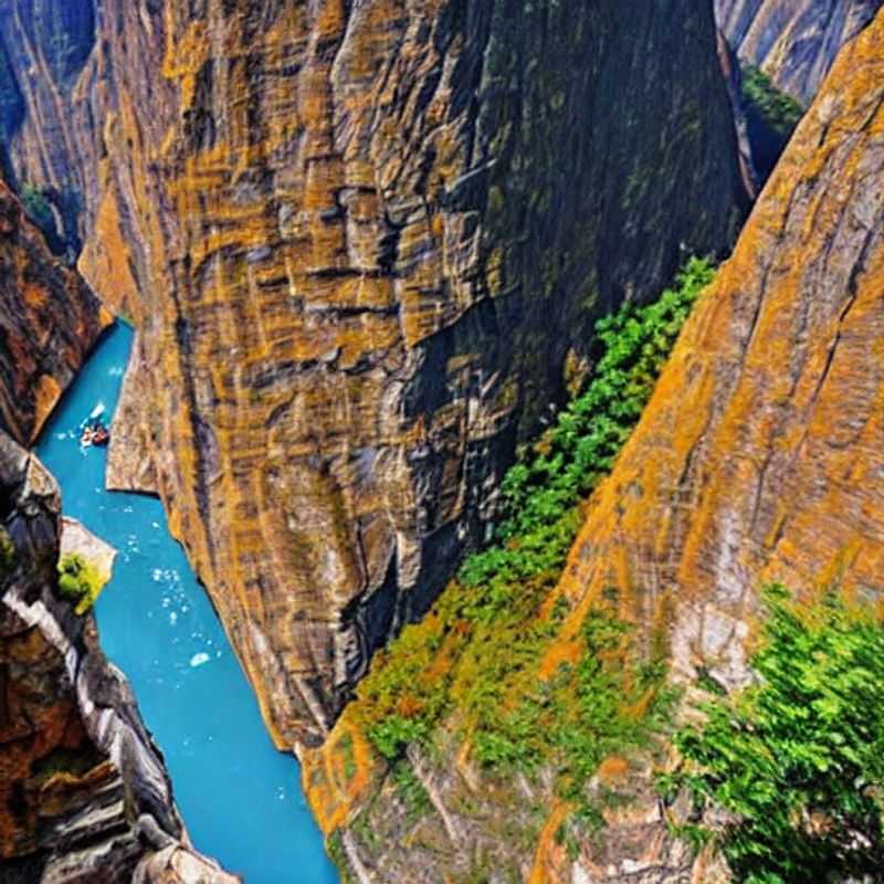 Dos personas admirando la impresionante belleza del cañón Tiger Leaping Gorge en China, un destino perfecto para unas vacaciones de verano por su impresionante paisaje natural.