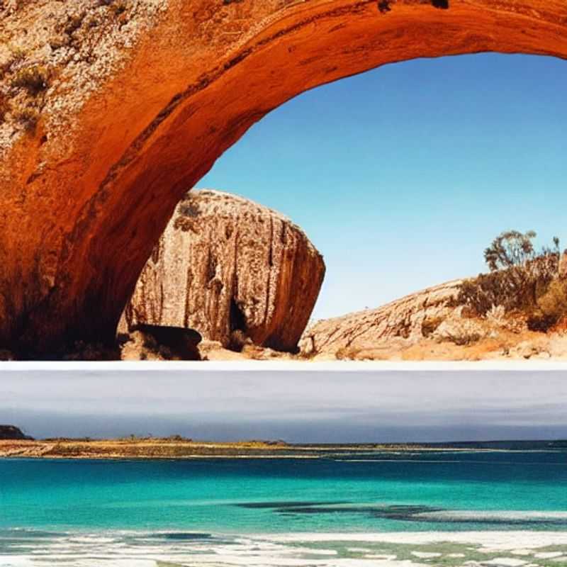 Estrada costeira na Austrália Ocidental, perfeita para uma road trip de verão, com céu azul vibrante e paisagens deslumbrantes.