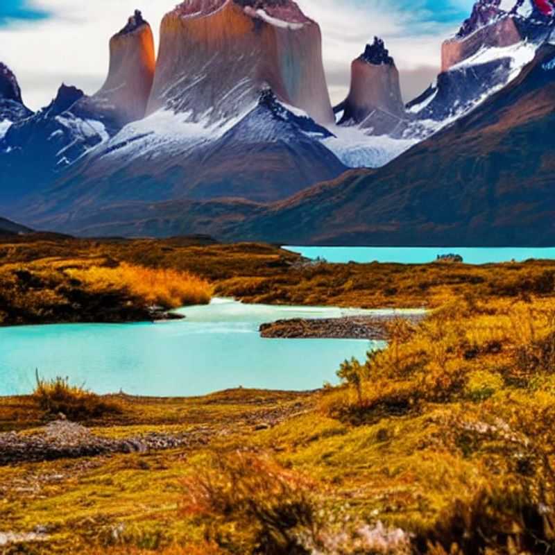 Panorama grandiose du W-Trek dans le Parc National Torres del Paine, Chili, sous le soleil d'été, une aventure inoubliable.