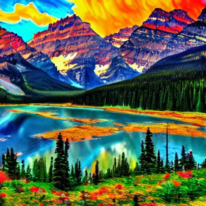 Quatre amis profitant du majestueux paysage ensoleillé du parc national de Banff, un joyau naturel du Canada, lors de leurs vacances d'été.