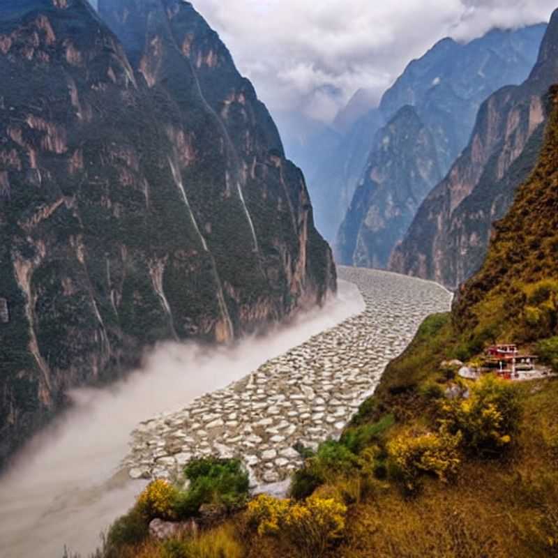 `Impresionante vista del Cañón del Salto del Tigre en China, capturando la majestuosidad del paisaje y preguntándonos: ¿es este destino ideal para tus vacaciones de verano?`