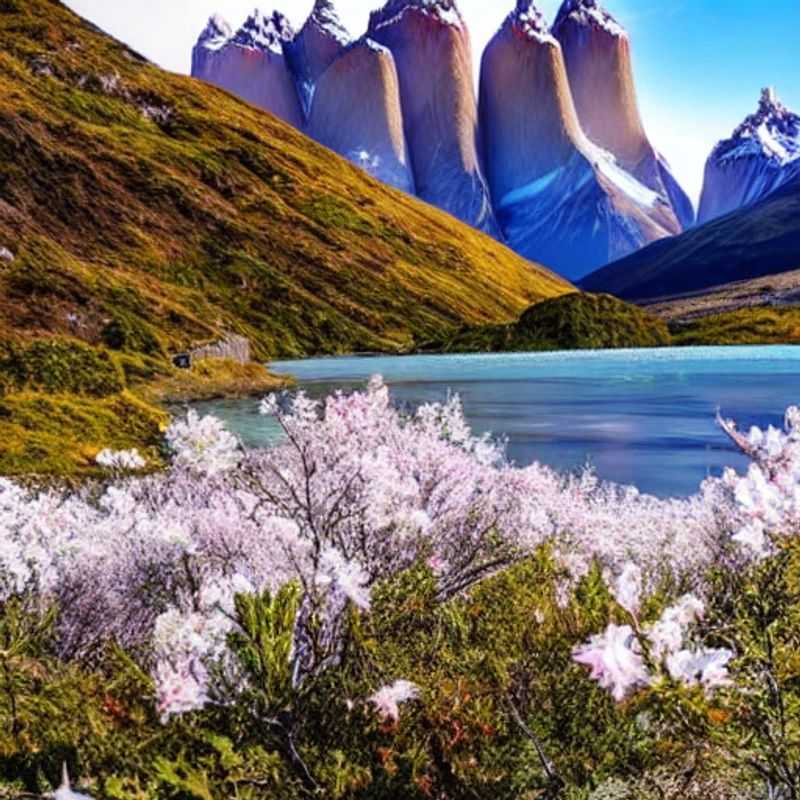 Vue imprenable sur le trek W dans le parc national de Torres del Paine, au Chili, baigné par la lumière estivale, un défi inoubliable pour des vacances actives.