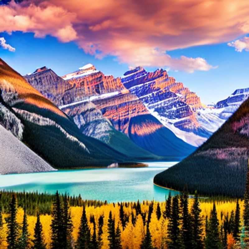 Quatre amis profitant du majestueux paysage ensoleillé du parc national de Banff, un joyau naturel du Canada, lors de leurs vacances d'été.