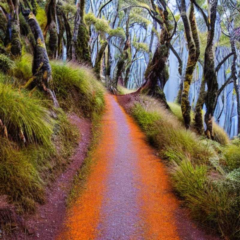 Vue imprenable sur le sentier Te Araroa en Nouvelle-Zélande, un paradis estival pour les randonneurs aventureux et amoureux de la nature.