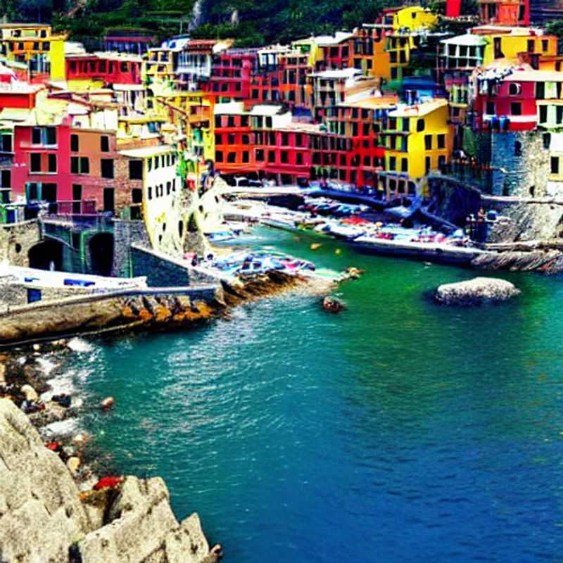 Colorful houses clinging to the cliffs of Cinque Terre, Italy, bathed in the golden summer sun, a postcard-perfect scene for your unforgettable Italian holiday.