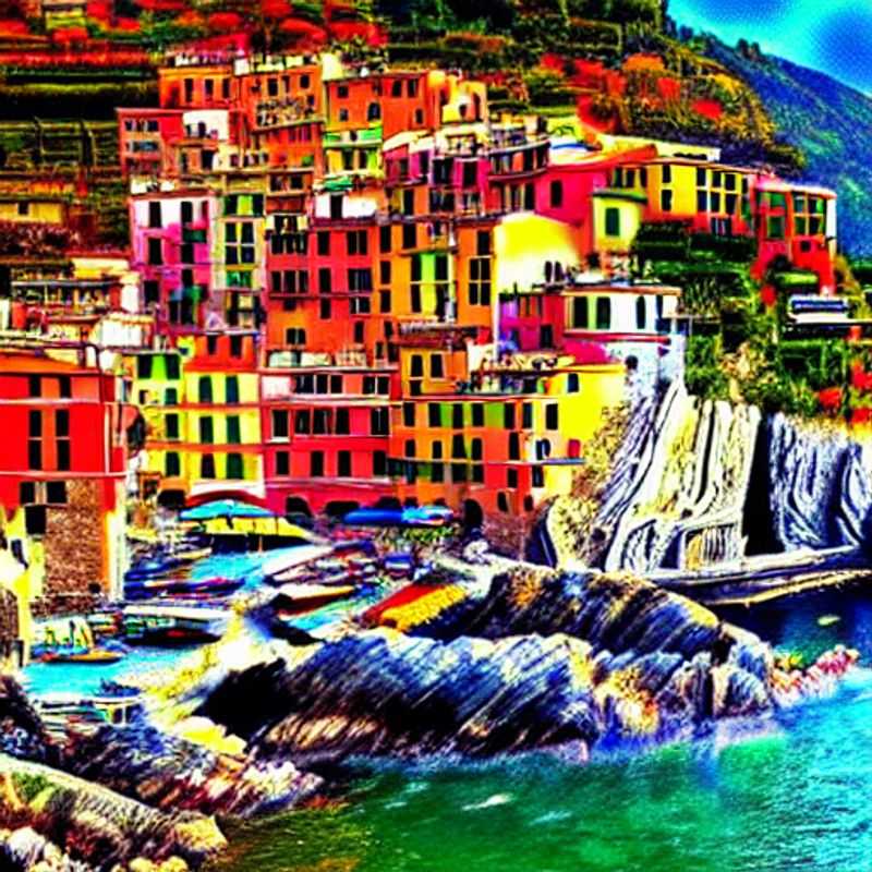 Cinque Terre en été: Des villages colorés accrochés aux falaises, prêts à être explorés sous le soleil italien. (Cinque Terre in summer: Colorful villages clinging to cliffs, ready to be explored under the Italian sun.)