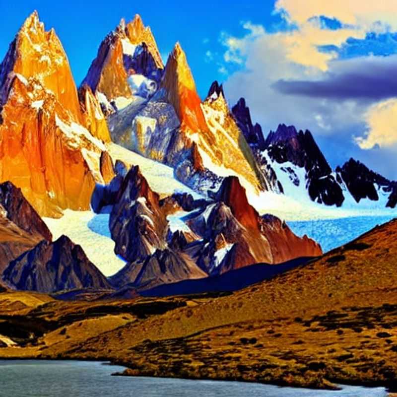 Casal admirando a majestosa beleza do Monte Fitz Roy sob o céu de verão da Patagônia Argentina, uma aventura inesquecível para as férias de verão.