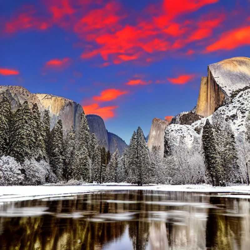 Impresionante vista del Parque Nacional de Yosemite en verano, un destino ideal para unas vacaciones inolvidables con cielos azules y cascadas rugientes.