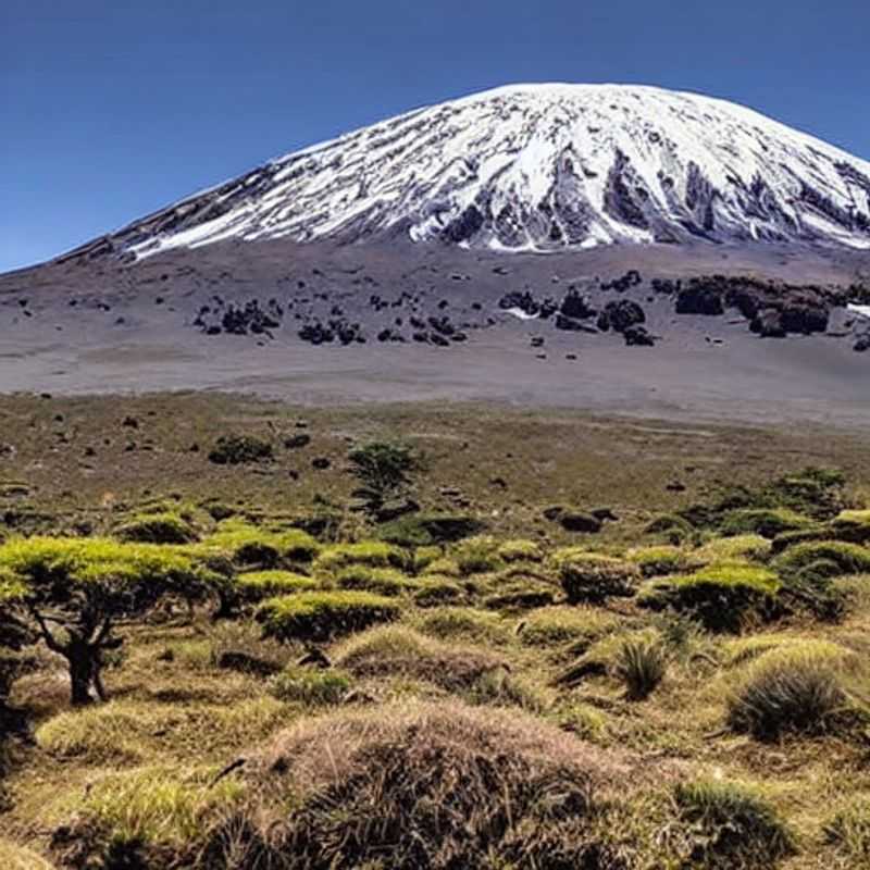 Le majestueux Mont Kilimandjaro, Tanzanie, se dresse sous le soleil d'été, un défi stimulant et une aventure inoubliable pour des vacances estivales uniques. (The majestic Mount Kilimanjaro, Tanzania, stands under the summer sun, a stimulating challenge and an unforgettable adventure for a unique summer vacation.)