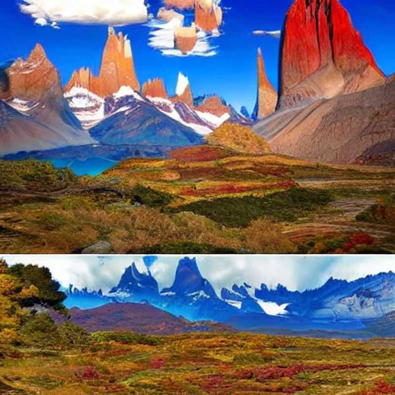 Paisagens deslumbrantes da Patagônia, Argentina e Chile, sob o sol de verão: um convite à aventura e à beleza natural intocada.