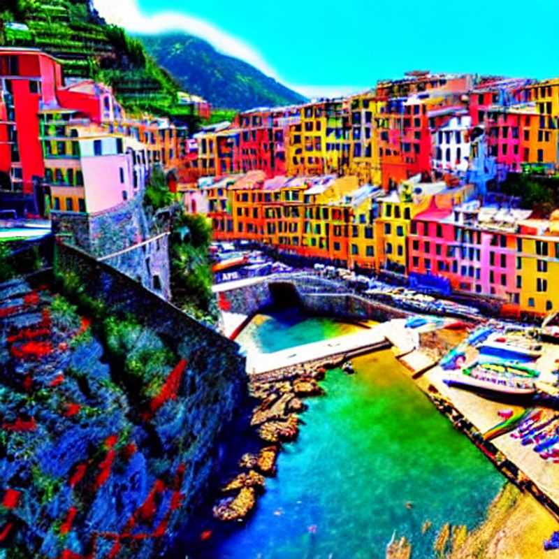 Cinque Terre's vibrant villages clinging to the Italian Riviera coastline, bathed in golden summer sunlight, a perfect destination for a memorable summer holiday.