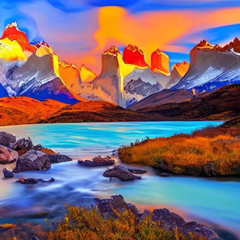 French: Le majestueux massif du Torres del Paine, Chili, se dressant fièrement sous le soleil d'été, une promesse d'aventure inoubliable. Est-ce la destination idéale pour vos vacances estivales?