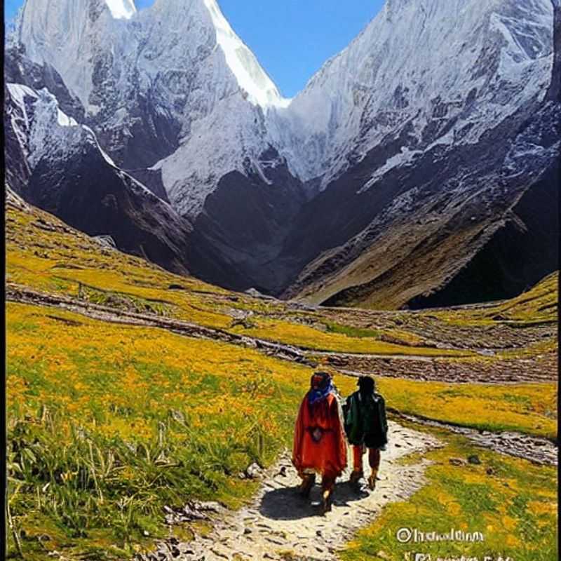 Caminhantes admirando a paisagem exuberante e desafiadora da Trilha Salkantay, no Peru, sob o céu ensolarado de verão. Uma ótima opção para suas férias de verão!