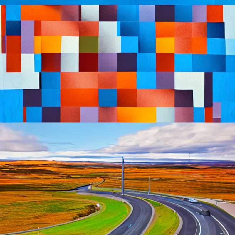 Uma foto panorâmica da Ring Road da Islândia, serpenteando por paisagens exuberantes e banhadas pelo sol de verão, perfeita para aventuras inesquecíveis durante as férias! #RingRoadIceland #VerãoNaIslândia