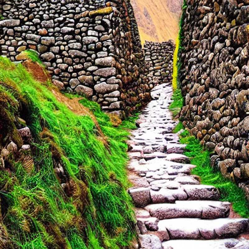Caminhantes aventureiros trilhando a lendária Trilha Inca rumo a Machu Picchu sob o sol de verão, desvendando os segredos da antiga civilização Inca.