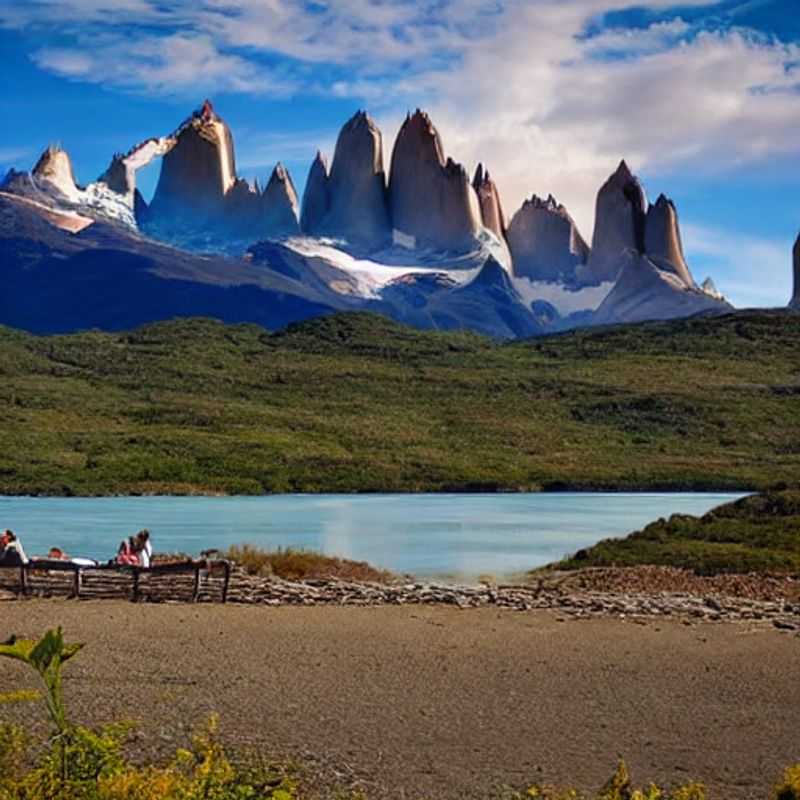 Dois amigos caminhando em meio a paisagens deslumbrantes de Patagônia, Argentina e Chile, desfrutando de férias de verão inesquecíveis.