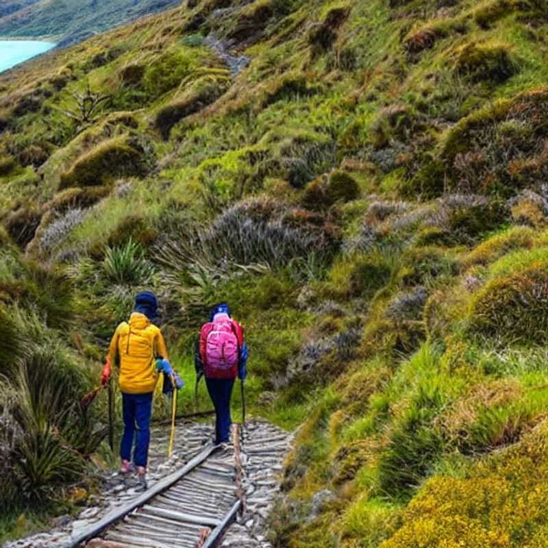 Un sentier ensoleillé du Te Araroa Trail, Nouvelle-Zélande, serpentant à travers des paysages époustouflants – la promesse d'une aventure estivale inoubliable.