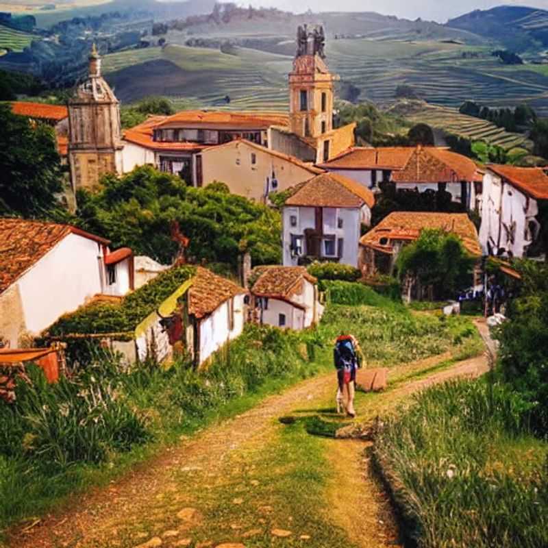 Sentier du Chemin de Saint-Jacques baigné de soleil espagnol : Un aperçu de l'aventure estivale, avec des pèlerins profitant du paysage enchanteur sous le ciel bleu. Est-ce le choix idéal pour vos vacances d'été ? Découvrez-le !