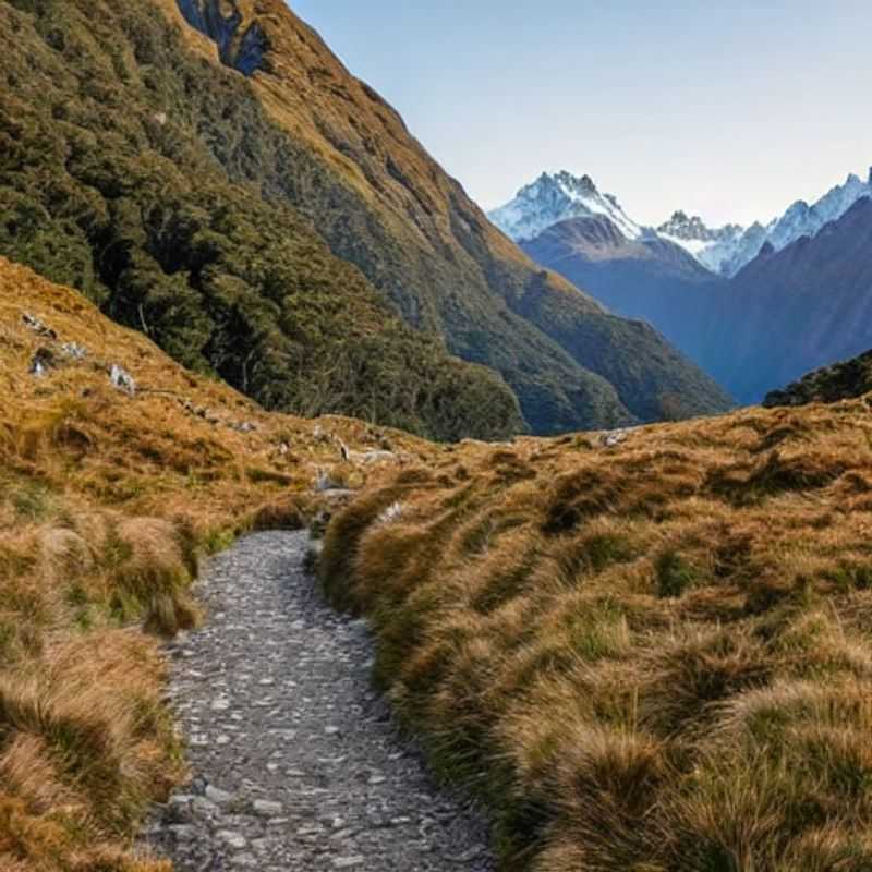 Dos personas caminan por el impresionante Routeburn Track en Nueva Zelanda, un destino ideal para unas vacaciones de verano.
