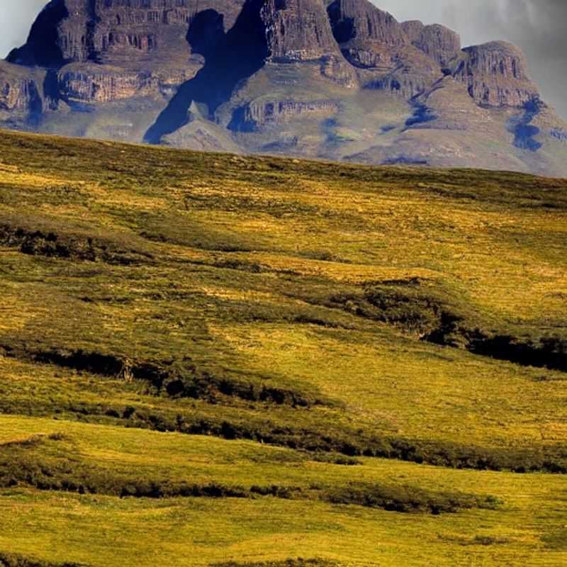 Majestueuses montagnes du Drakensberg baignées de soleil, un paradis estival en Afrique du Sud, idéales pour des vacances inoubliables ! (Majestic Drakensberg Mountains bathed in sunshine, a summer paradise in South Africa, ideal for an unforgettable vacation!)