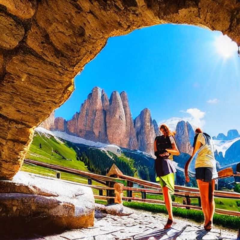 Des randonneurs contemplant les majestueuses Dolomites en été, un paradis verdoyant pour les aventuriers sous le soleil italien.