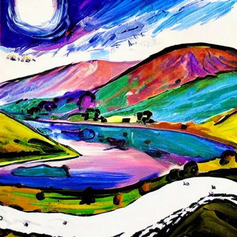 Paysage estival idyllique du Lake District, Royaume-Uni, parfait pour des vacances ensoleillées : des eaux scintillantes, des collines verdoyantes et des moutons paisibles sous un ciel bleu éclatant.