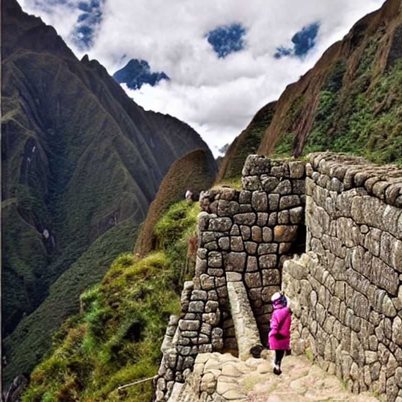 Vue imprenable sur le sentier Inca menant au Machu Picchu, Pérou, sous le soleil estival, promettant une aventure inoubliable pendant vos vacances d'été.