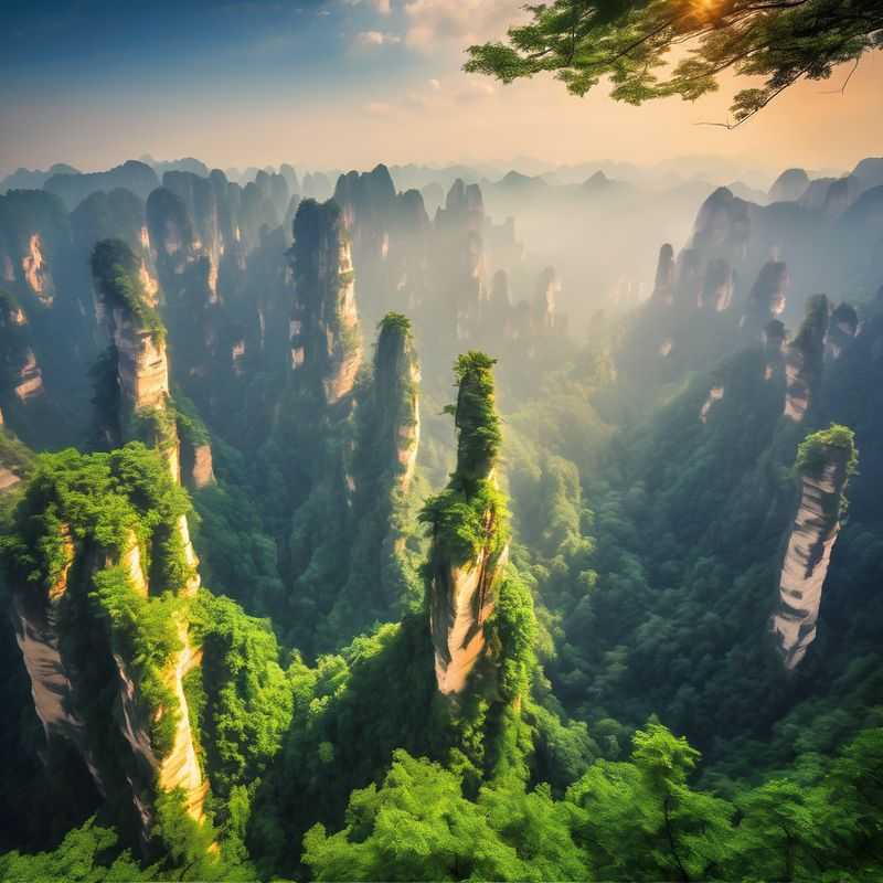 Misty, towering sandstone pillars, characteristic of Zhangjiajie National Forest Park, China, shrouded in a mystical, ethereal fog, hinting at the otherworldly landscapes awaiting discovery.