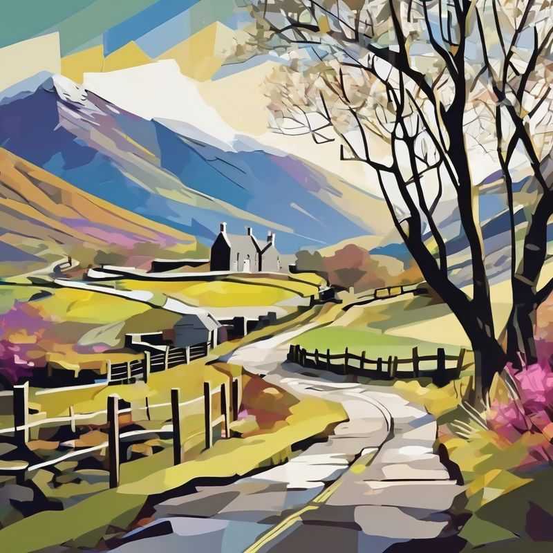 A breathtaking panorama of the West Highland Way, Scotland, showcasing its rugged mountain terrain and vast, unspoiled landscapes.