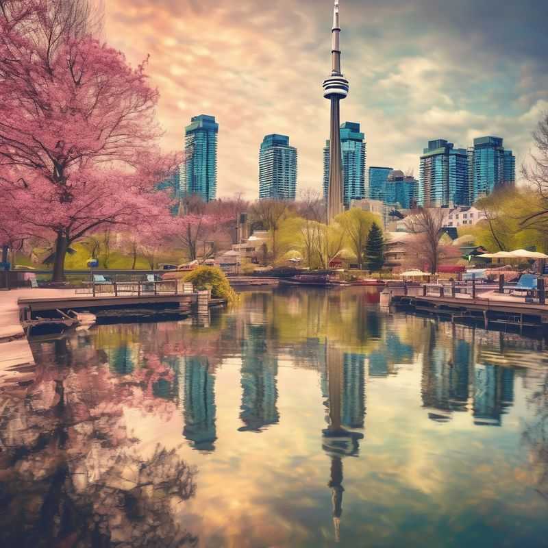A panoramic view of Toronto's diverse skyline, showcasing the CN Tower, glittering waterfront, and distinct neighborhoods, highlighting the city's vibrant appeal for visitors.