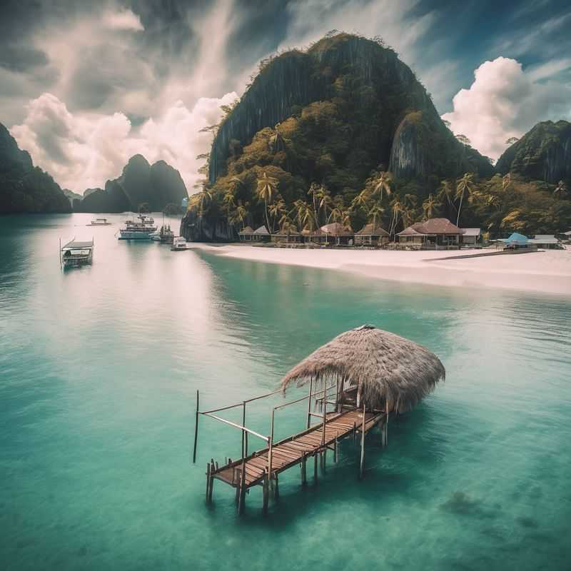 Les eaux turquoise cristallines d'El Nido, Palawan, caressant les falaises calcaires spectaculaires, un paradis insulaire baigné de soleil.