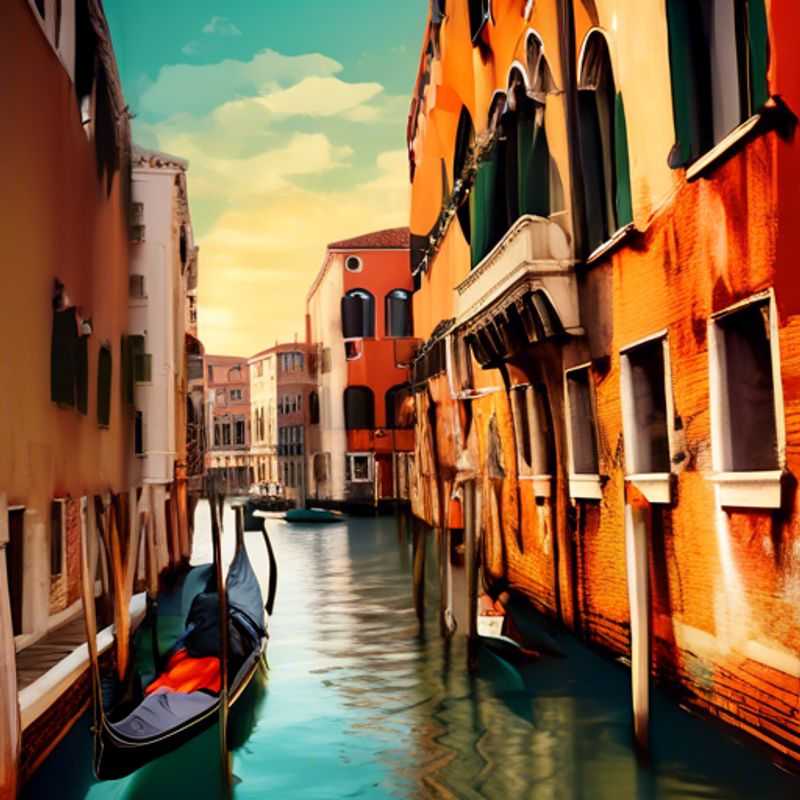 A solo luxury traveler, immersed in the romantic ambiance of Venice, Italy, during a vibrant autumnal week. Gondolas glide through the canals, reflecting the colorful facades of ancient buildings, as the traveler savors the city's unique charm.