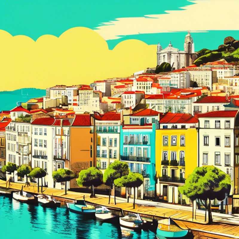 Un voyageur en solo explorant les rues ensoleillées de Lisbonne, Portugal, pendant une pause de deux semaines au printemps. Le charme coloré des bâtiments et le ciel bleu vif ajoutent une touche de magie à cette ville fascinante.
