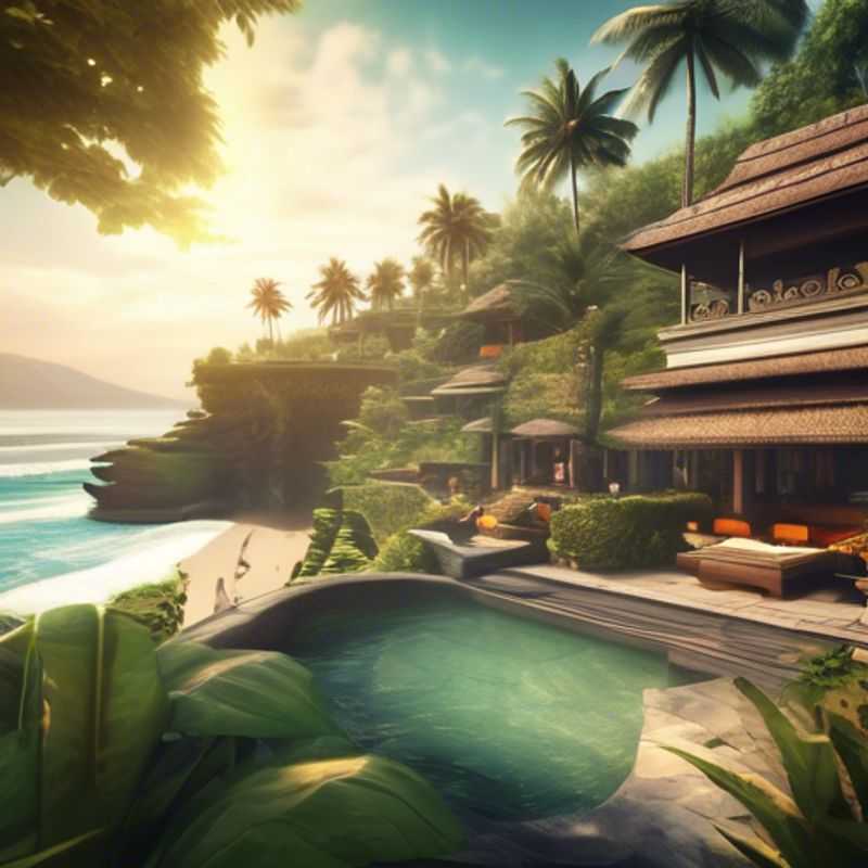 Un couple élégant se prélasse au bord d'une piscine à débordement privée, entouré de luxuriants jardins tropicaux, dans un luxueux hôtel à Bali.