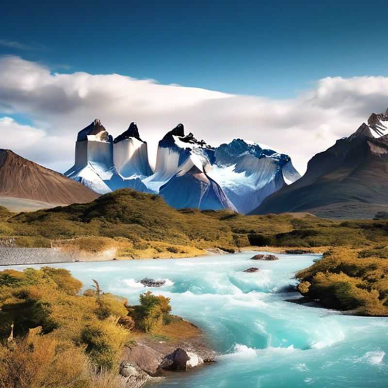 A family of gap year travelers, their faces beaming with exhilaration, stand against the backdrop of the awe-inspiring Torres del Paine National Park in Patagonia, Argentina/Chile. The breathtaking landscape of snow-capped peaks, turquoise lakes, and sprawling glaciers sets the stage for an unforgettable adventure.