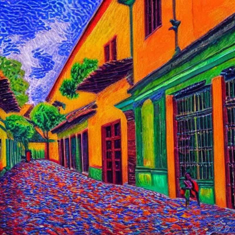 Antigua Guatemala, printemps éclatant : maisons colorées sous un ciel bleu azur.