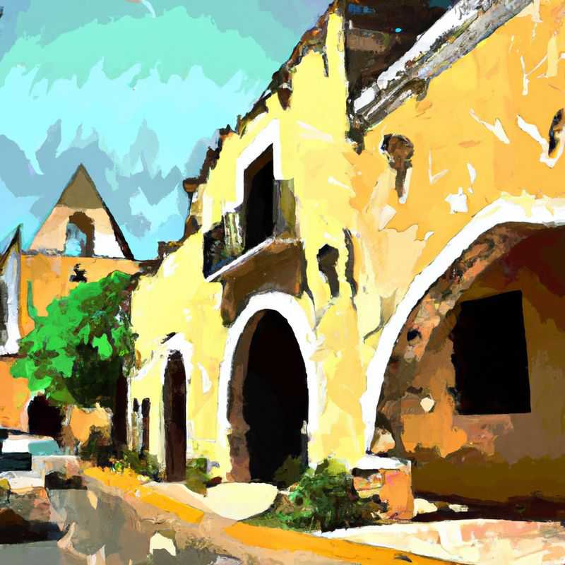 Una familia feliz explora las encantadoras calles adoquinadas de Izamal, México, durante su escapada de una semana en primavera, maravillándose con la vibrante arquitectura amarilla que caracteriza a esta mágica ciudad.