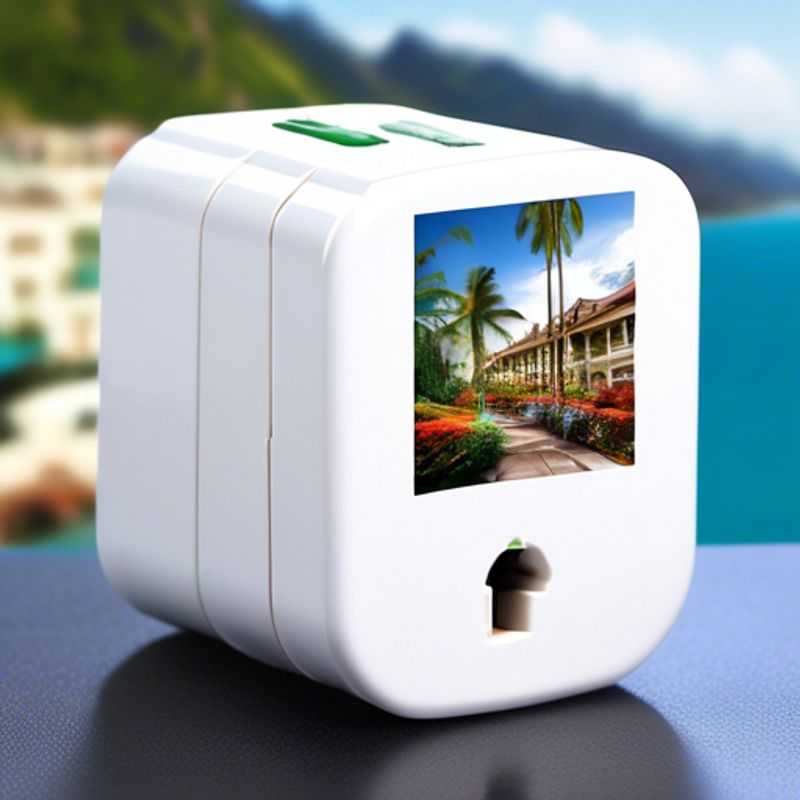 A close-up shot of a universal travel adapter, showcasing its multiple plug types and voltage settings, ready to power your devices anywhere in the world.