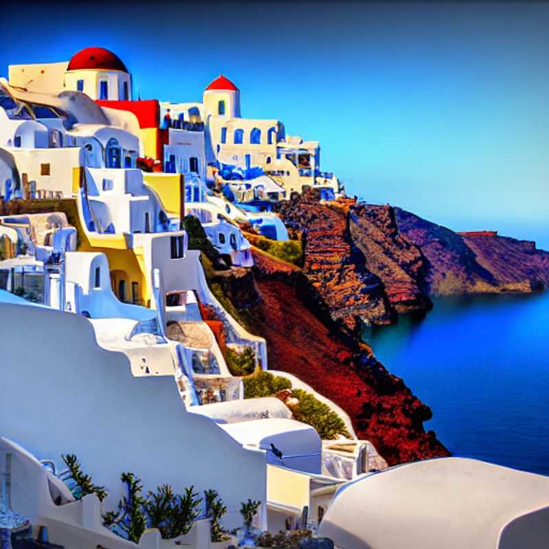 Santorin au printemps : des maisons blanchies à la chaux accrochées à la falaise, offrant une vue imprenable sur la mer Égée.
