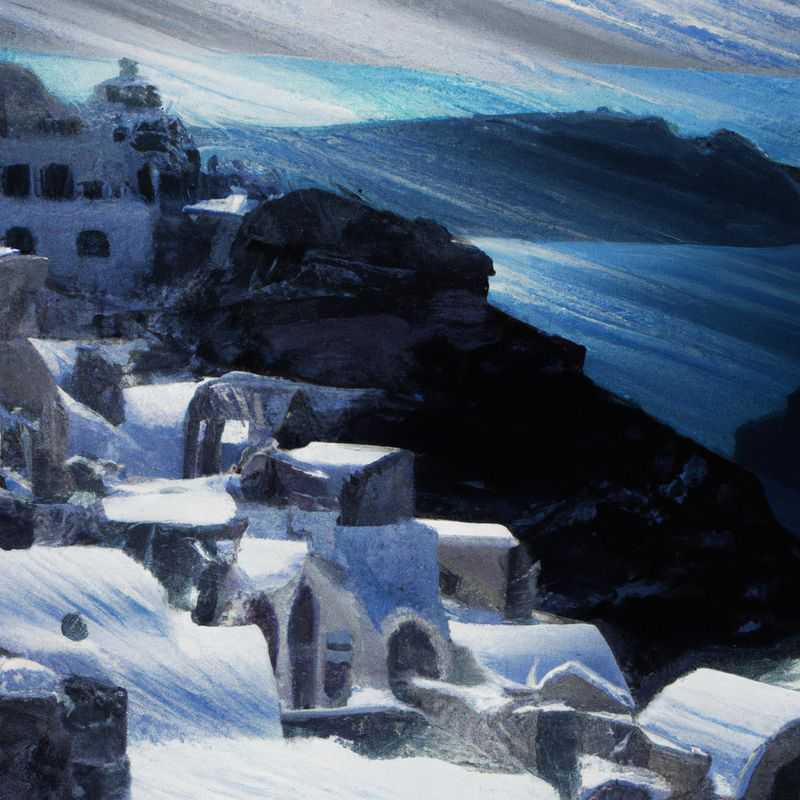 Two couples marvel at the breathtaking panorama of Santorini, Greece, its iconic whitewashed buildings cascading down the caldera cliffs, framed against the azure Aegean Sea, during their extended 3-week winter sojourn.