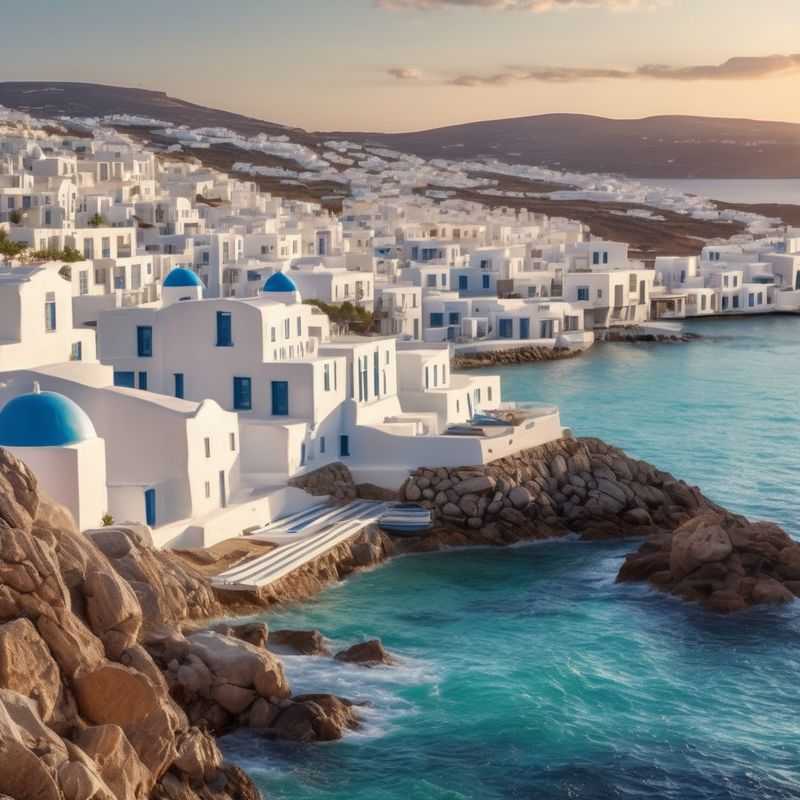 Les moulins à vent emblématiques de Mykonos, Grèce, baignés par le soleil éclatant, un paysage pittoresque qui incarne le charme de l'île.