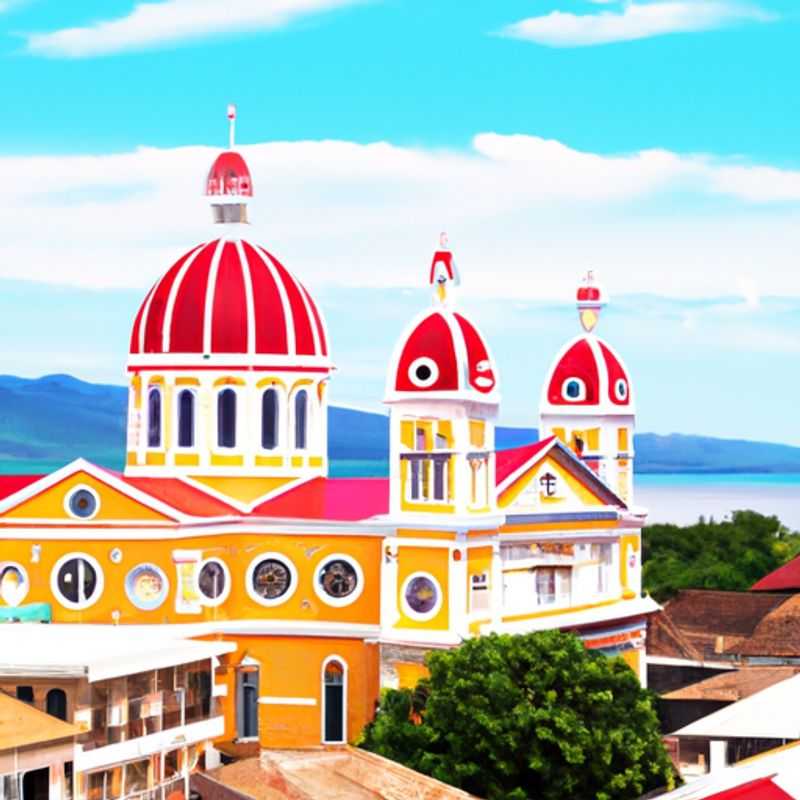 Two couples strolling amidst vibrant colonial architecture and lush gardens in the heart of Granada, Nicaragua, during their enchanting 2-week spring sojourn.