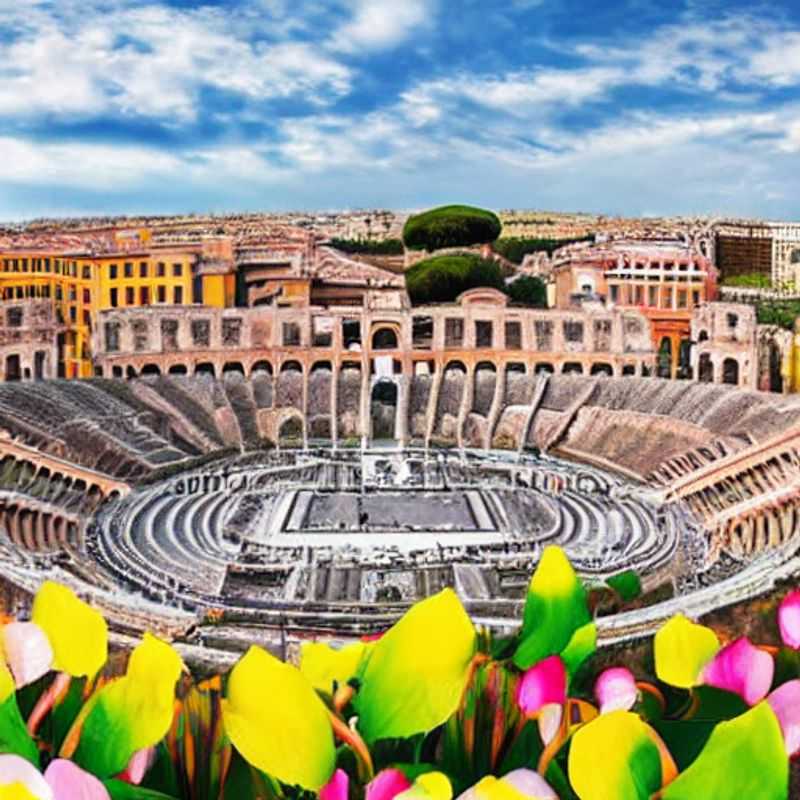 Rome printanière : Couleurs vibrantes et ambiance printanière sur une place romaine ensoleillée.