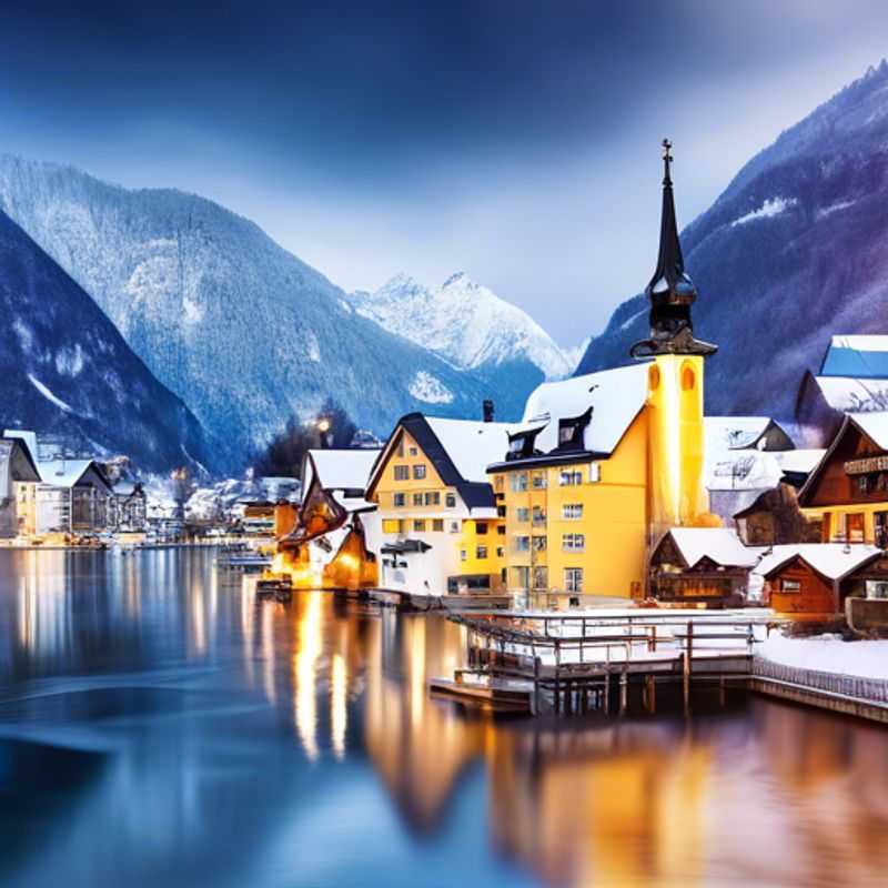 Two couples exploring the picturesque village of Hallstatt, Austria, surrounded by stunning alpine scenery and charming lakeside views during their two-week romantic getaway.