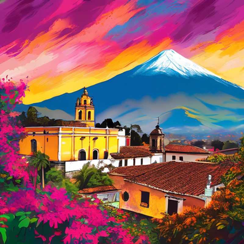 Un couple explorant les rues pavées d'Antigua, Guatemala, baignées de soleil printanier.
